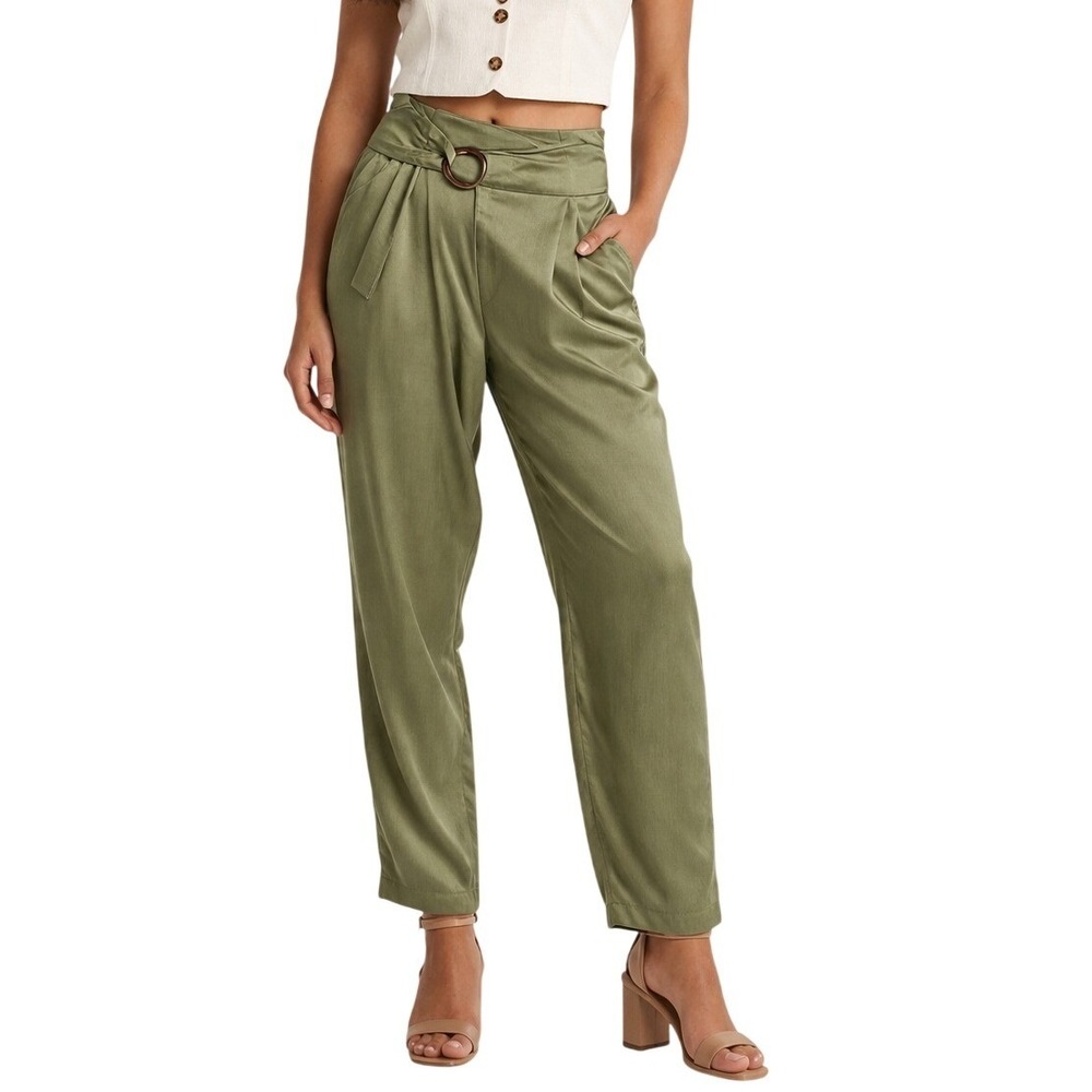 Anthropologie Tapered Pleated Trousers Womens XS Olive Green Excellent O-Ring Be